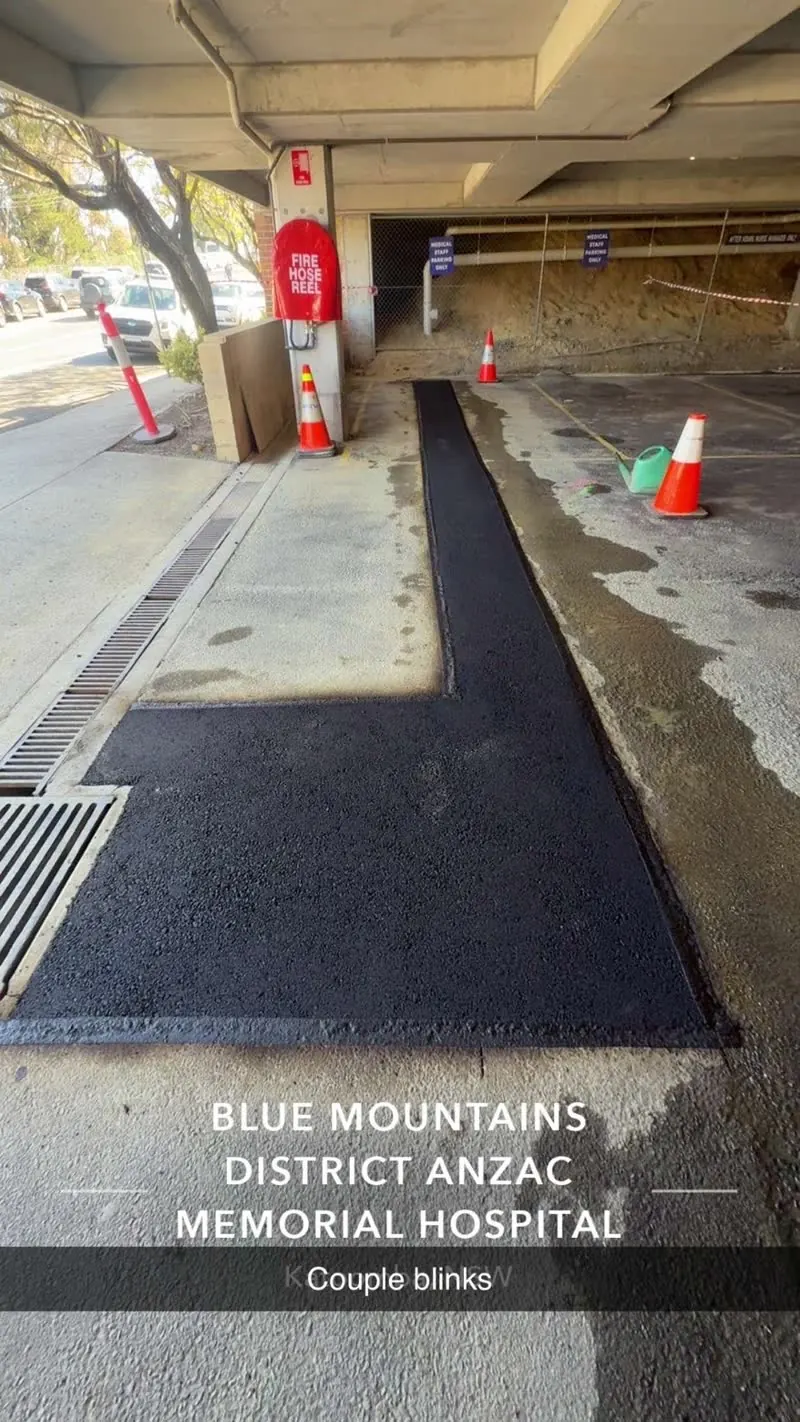 Fresh asphalt walkway, Blue Mountains District ANZAC Memorial Hospital